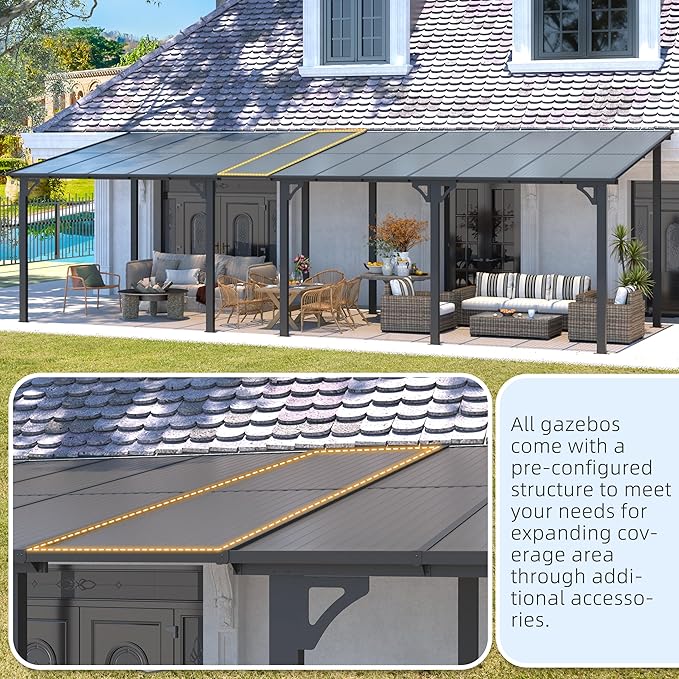 AECOJOY 10' x 8' Gazebo for Patio, Small Wall-Mounted Lean to Gazebo Pergola - Image 5