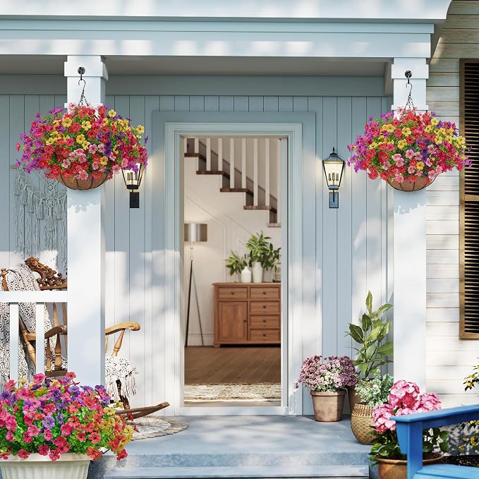 2 Set Artificial Faux Hanging Plants Flowers Basket - Image 8