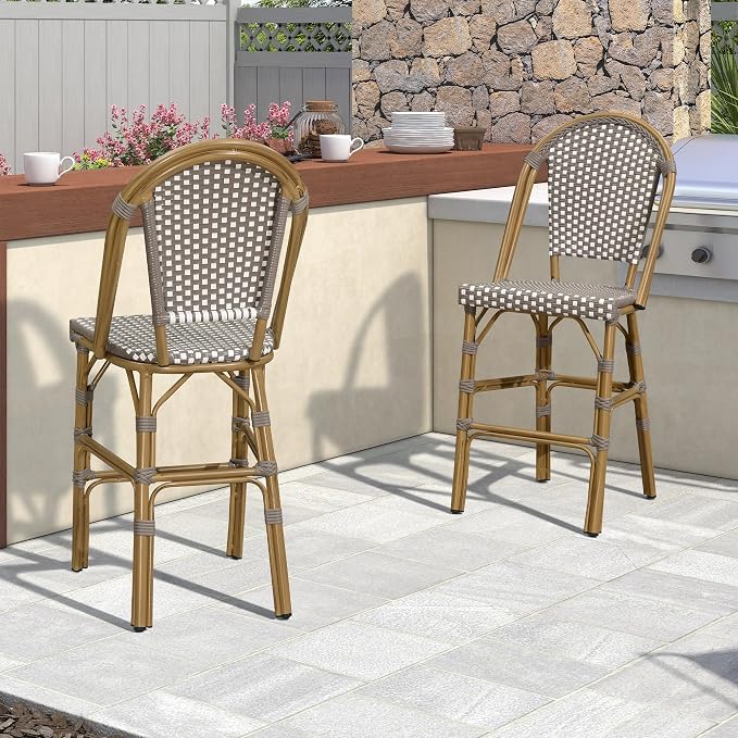 PURPLE LEAF French Counter Height Bar Stool Set of 4 25" Bamboo Print Finish - Image 8