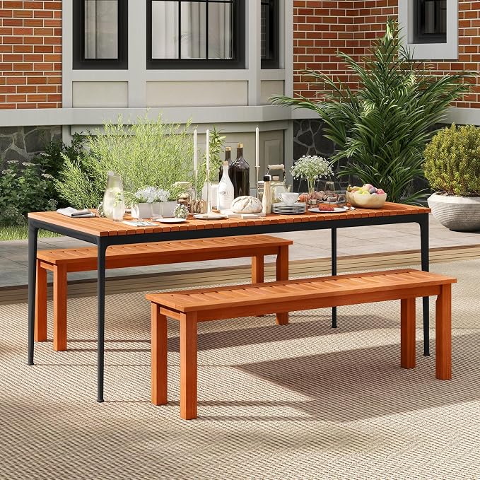 Tangkula 47 Inch Patio Wood Bench, 2-Person Backless Bench w/Slatted Seat - Image 2