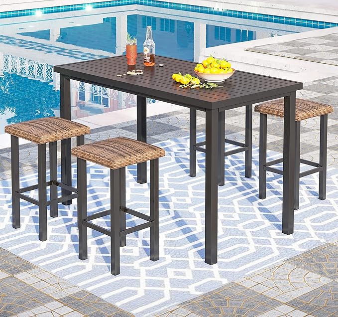 PHI VILLA 5 Piece Patio Bar Set, Bar Height Outdoor Dining Set - Image 7