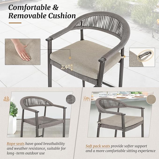Bar Stools Set of 6, 24.8'' Aluminum Outdoor Bar Stool - Image 3