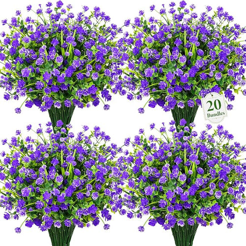 20 Bundles Artificial Flowers for Outdoors Fake Plastic Flowers UV Resistant by Besteek