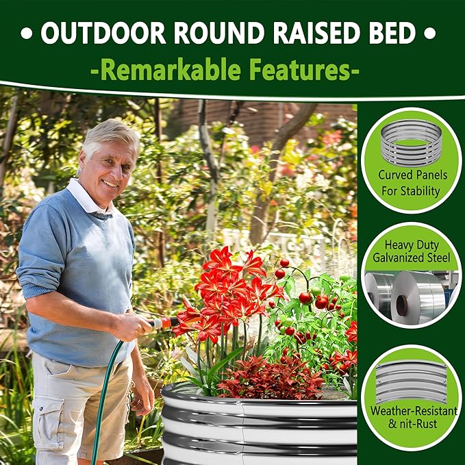 2PCS 2x2x1FT Galvanized Raised Garden Bed Kit, Vegetable Boxes-Round Metal - Image 3
