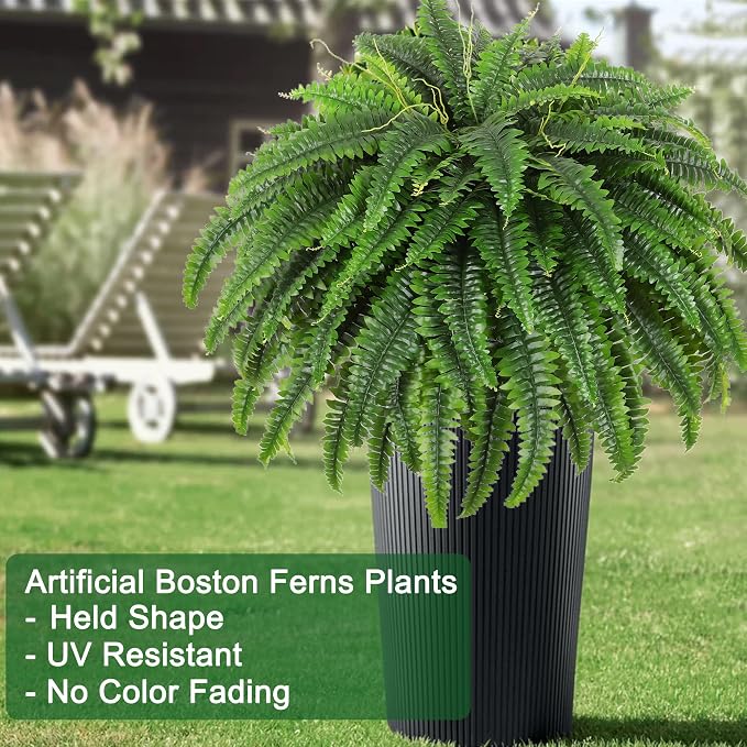 Single Silky Artificial Boston Fern Bush, 49Inch Large Artificial Ferns - Image 4