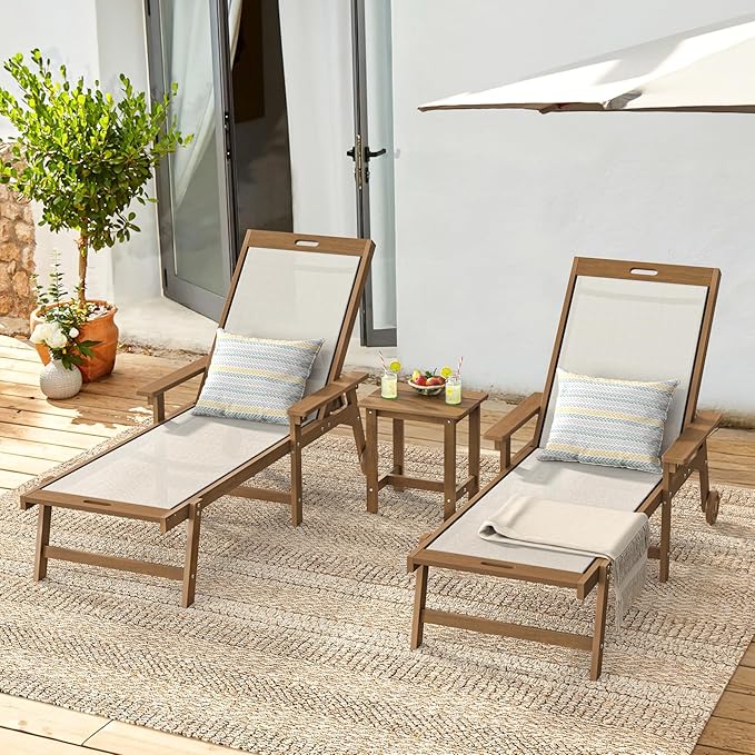 LUE BONA Chaise Lounge Chair Outdoor Set of 4, HDPS and HDPE Wicker Chaise - Image 2