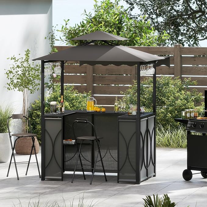 Tangkula 3 Piece Patio Bar Set, Grill Gazebo & 2 Foldable Bar Stools - Image 3