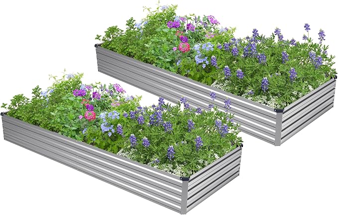 2PCS 6x3x1ft Galvanized Raised Garden Bed Kit, Galvanized Planter Raised Garden by Easllre