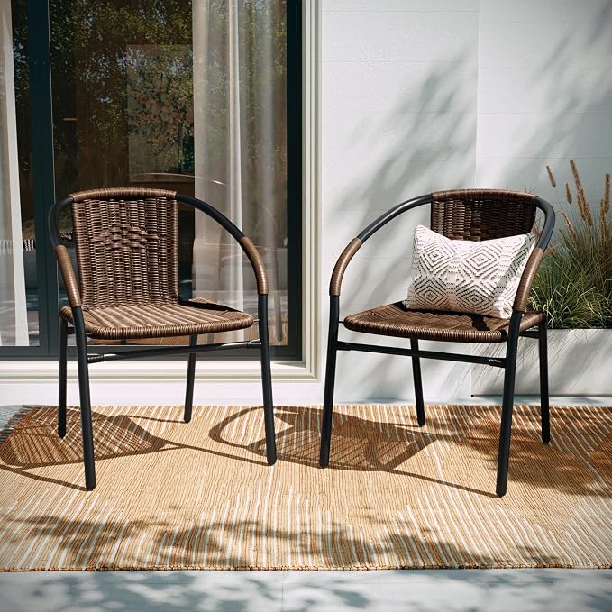 EMMA + OLIVER Set of 2 Modern Rattan Indoor/Outdoor Stack Chairs, Stacking - Image 6