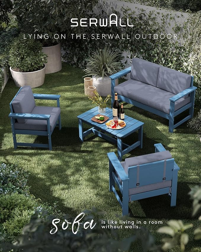 SERWALL 5 Pieces HDPE Outdoor Sofa Set - Image 6