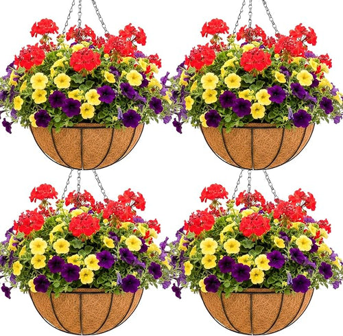 14 inch Metal Hanging Baskets For Plants Outdoor 4 Pack Round Metal Wire by JFFLYIT