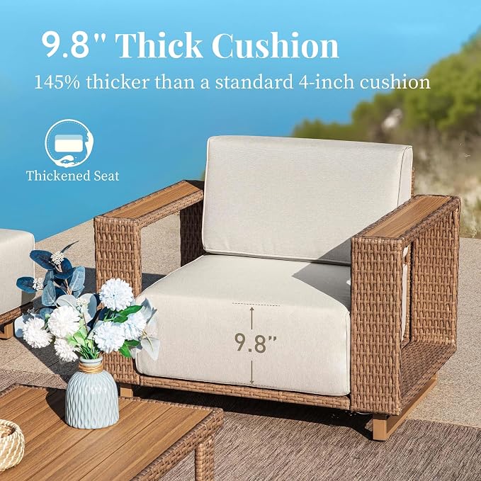 8 Pieces Patio Furniture Set, Outdoor Rattan Wicker Sectional Sofa - Image 3