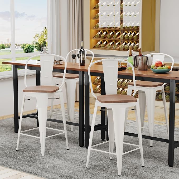 Alunaune 26" Swivel Metal Bar Stools Set of 4 High Back Counter Height - Image 4
