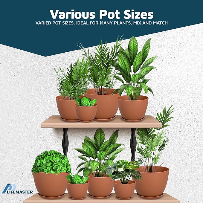 Terracotta Plant Pots with Drainage Holes & Saucers 15 Pack, Indoor & Outdoor - Image 4