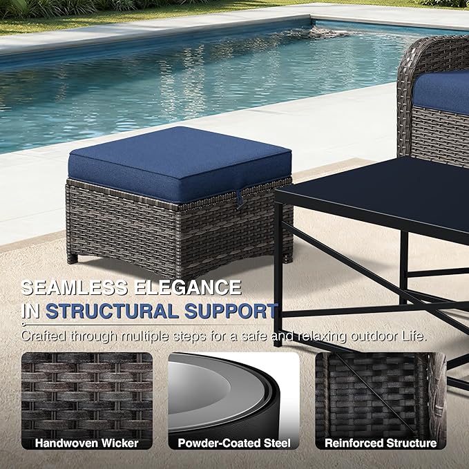 Joyside Outdoor Ottoman Set of 2, Patio Large Ottoman Foot Rest - Image 4