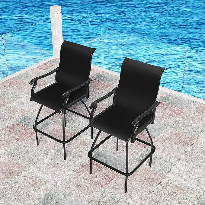 LEVELEVE Patio Bar Set 2pcs Swivel Bar Stools Outdoor Bistro Textilene - Image 3