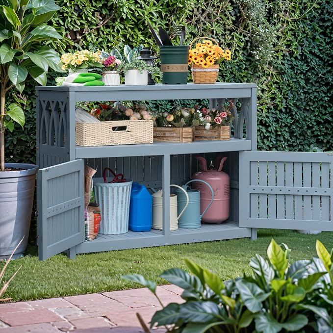 Greesum 2-Tier Outdoor Storage Cabinet in Acacia Wood, - Image 4