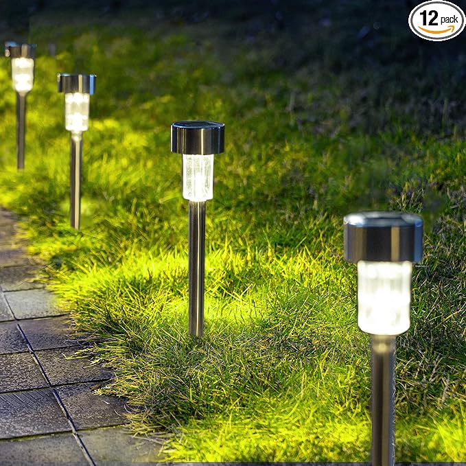 GIGALUMI Solar Pathway Lights, Stainless Steel IP44 Waterproof Auto On/Off by GIGALUMI