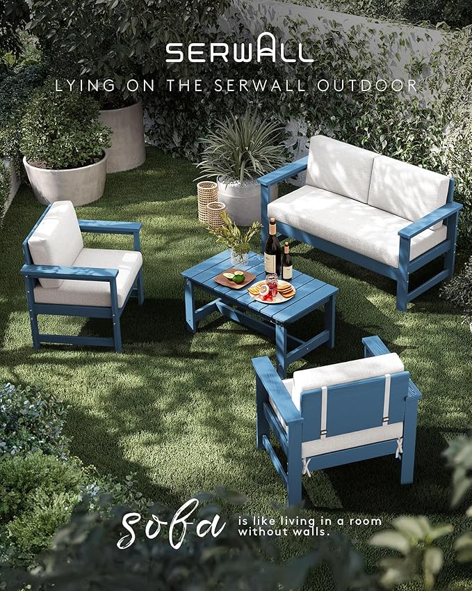 SERWALL 8 Pieces HDPE Outdoor Conversation Sofa Set - Image 6