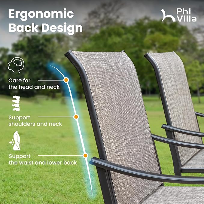 PHI VILLA 7 PCS Outdoor Dining Set, 2 Swivel & 4 Stable Dining Chairs, Patio - Image 3