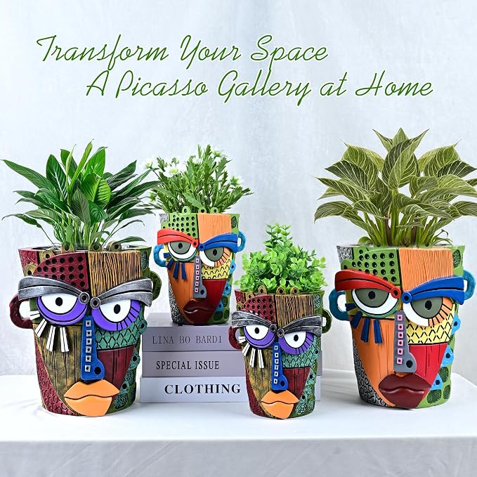 Abstract Face Planter Pots for Plants, Hand-Painted Colorful Flower Pots - Image 8