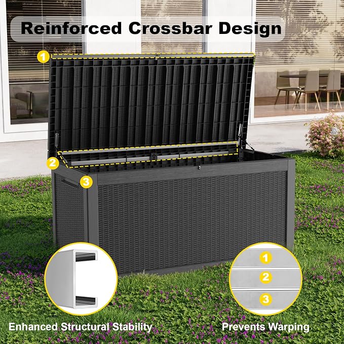 320 Gallon Outdoor Storage Box, Large Waterproof UV Resistant Deck Box - Image 4