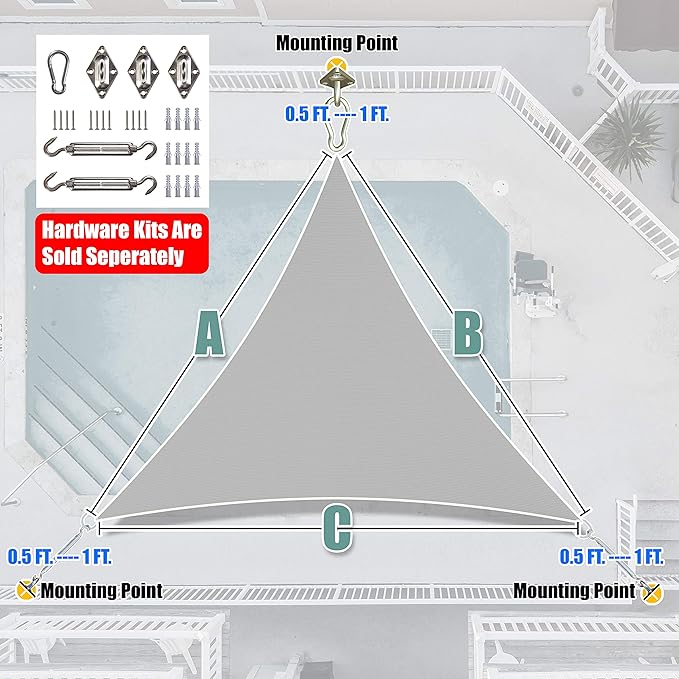 Amgo 14' x 14' x 14' Grey Triangle Sun Shade Sail Outdoor Canopy Awning UPF50+ - Image 8