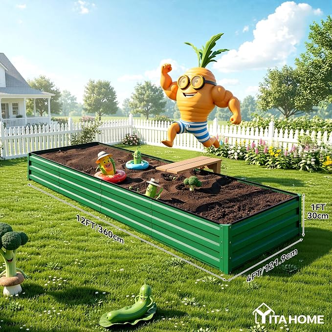 YITAHOME 6pcs 12x4x1 ft Galvanized Raised Garden Bed Kit, Large Metal Planter - Image 8