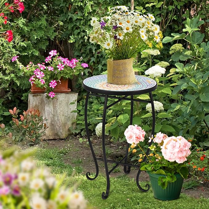 VINGLI Mosaic Accent Table, End Table, Plant Stand Decor - Image 7