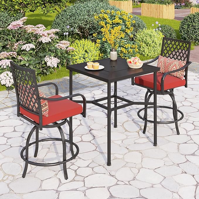 PHI VILLA Outdoor Swivel Bar Stools Set of 2, Counter Height Patio Chairs - Image 2