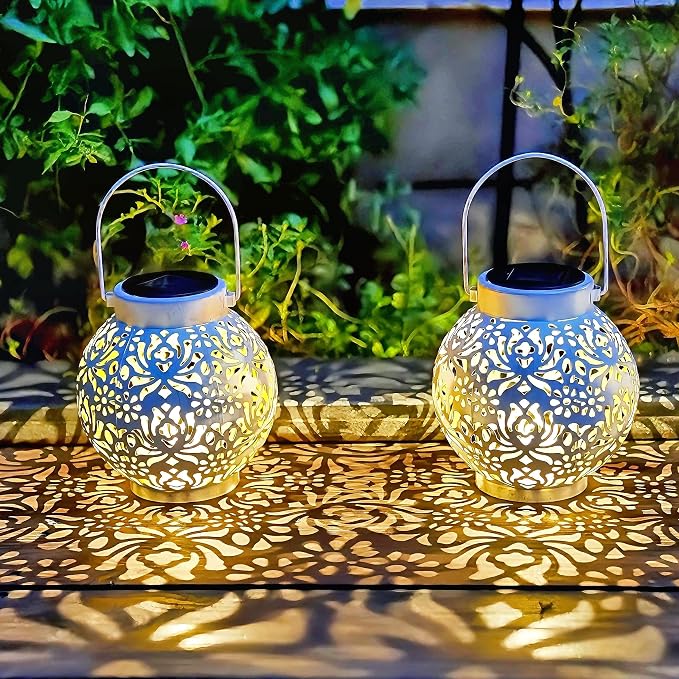 2 Pack Outdoor Solar Hanging Lantern Lights Metal LED Decorative Lamp - Image 3