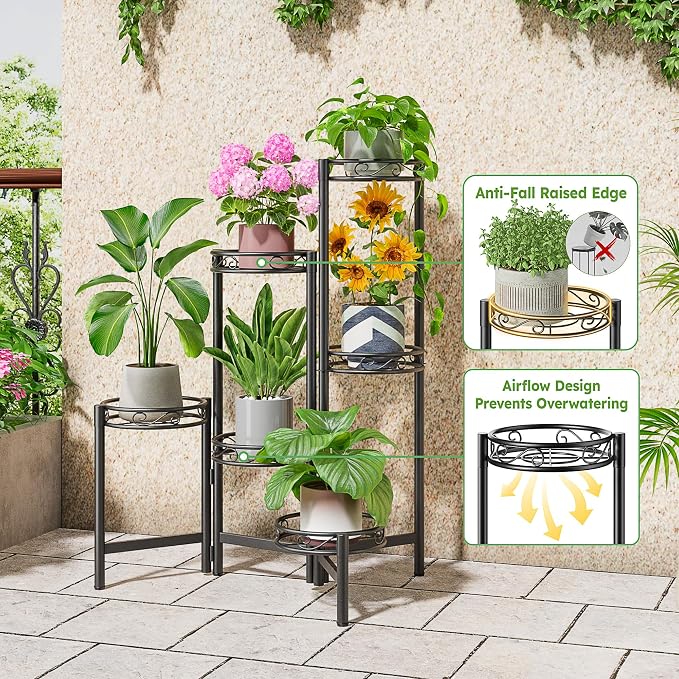 6 Tier Metal Plant Stand Indoor Outdoor, Corner Tall Plant Shelf - Image 4