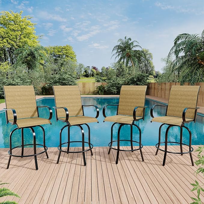 GarveeLife 2 Piece Outdoor Swivel Bar Chairs, Patio High Swivel Bar Stools - Image 8