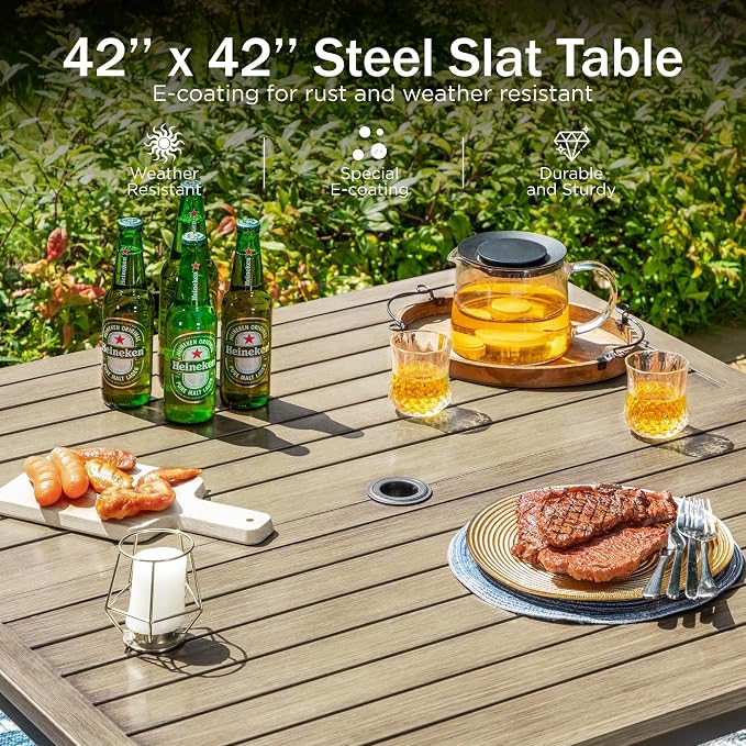 PHI VILLA 5-Piece Outdoor Dining Set, Heavy Duty Patio Table and Chairs Set - Image 3