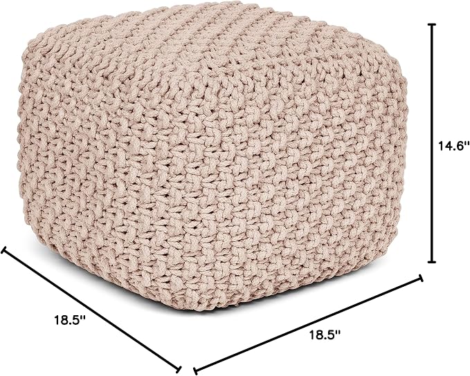 BIRDROCK HOME Square Pouf Ottoman | Cotton Braided Foot Stool - Image 3