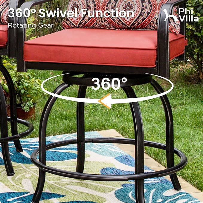 PHI VILLA Outdoor Swivel Bar Stools Set of 2, Counter Height Patio Chairs - Image 5