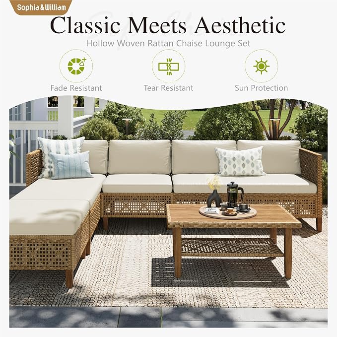 Sophia and William 5-Piece Wicker Patio Furniture Set, L-Shaped Outdoor - Image 2