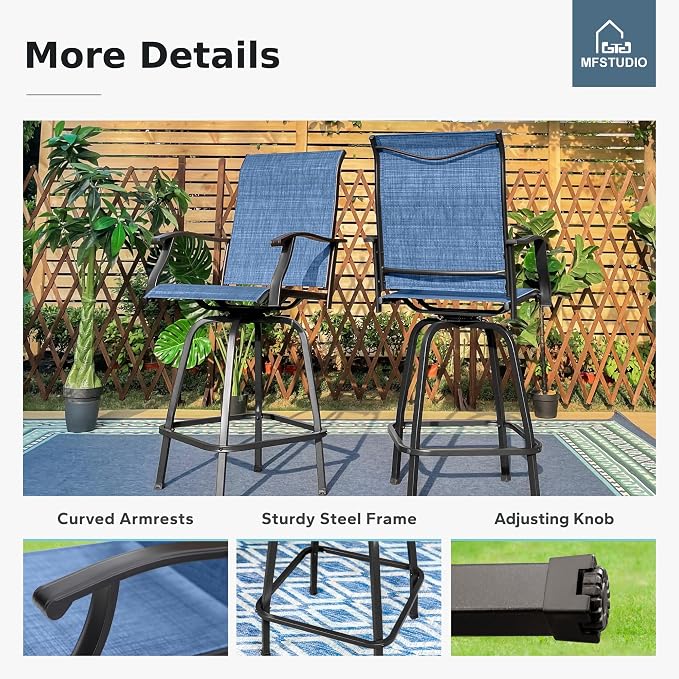 MFSTUDIO Outdoor Bar Stools Set of 4, Swivel Bar Height Patio Chairs Outdoor - Image 3
