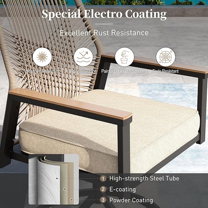 7 Pieces Patio Dining Set, 6 x Woven Rattan Chairs - Image 6