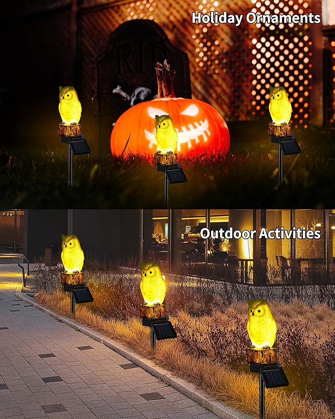 iStatue Solar Owl Garden Stake Lights, Realistic Resin Owl Outdoor Decor - Image 6
