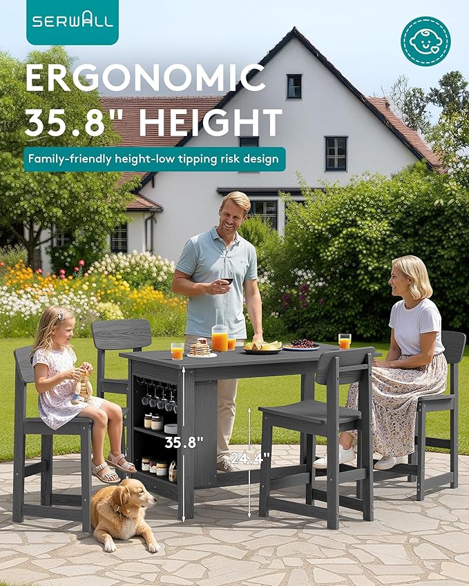 SERWALL Outdoor Bar Stools Set of 2, All Weather HDPE 25" Counter Height Bar - Image 3