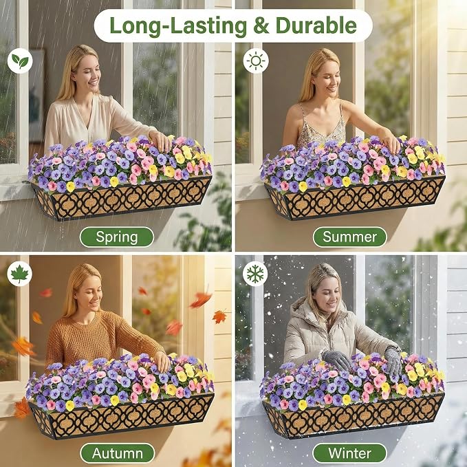 Y&M 30 Inch Window Deck with Coco Liner, Fence Metal Hanging Flower Planter - Image 5