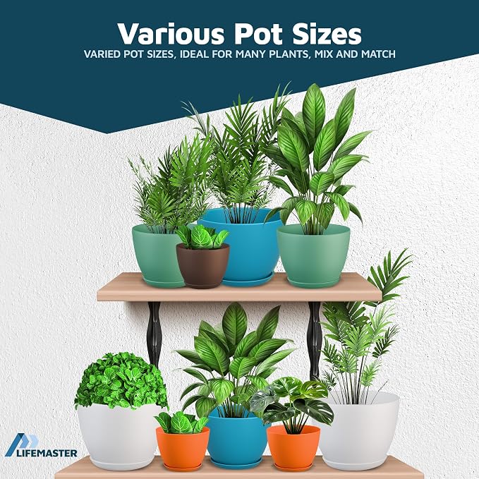 Multicolor Plant Pots with Drainage Holes & Saucers 10 Pack, Indoor & Outdoor - Image 4