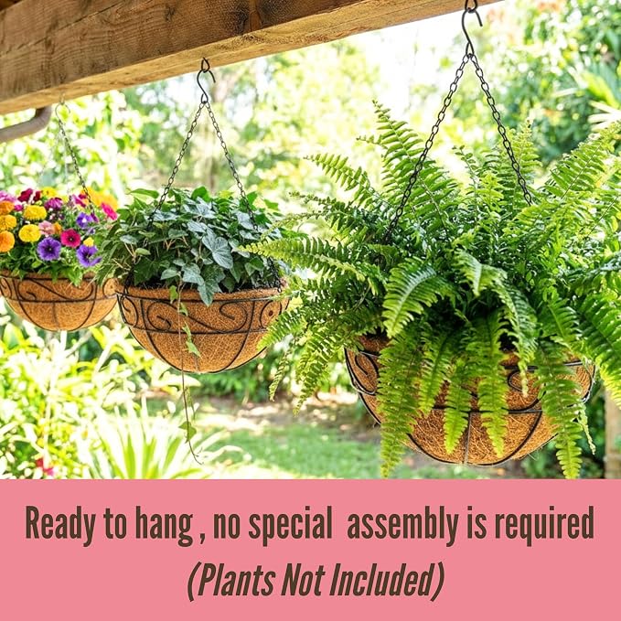 LaLaGreen Hanging Baskets for Plant Outdoor Large Black Metal Wire Hanging - Image 4