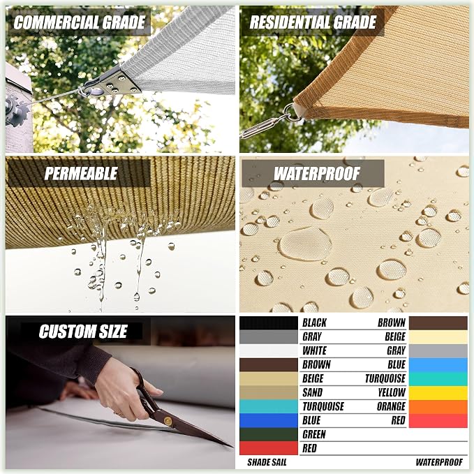ColourTree 16' x 16' White Square CTAPS16 Sun Shade Sail Canopy Mesh Fabric UV - Image 6