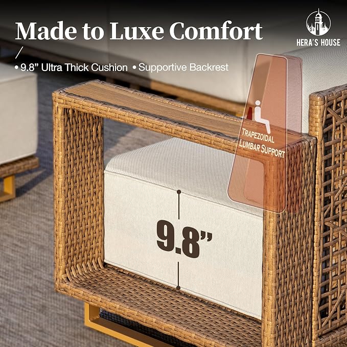 HERA'S HOUSE 4 Pieces Patio Furniture Set, 2 Outdoor Rattan Wicker Armchairs Set - Image 3