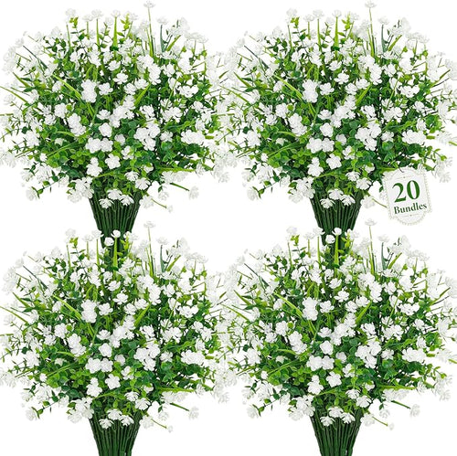 20 Bundles Artificial Flowers for Outdoors Fake Plastic Flowers UV Resistant by Besteek