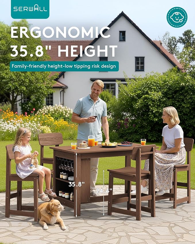 SERWALL 3-Piece Outdoor Counter Height Bar Set, HDPE Patio Bar Table - Image 7