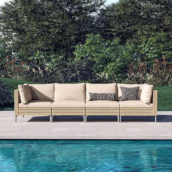 Grand patio 4-Piece Wicker Patio Furniture Set, Boho Outdoor Sectional Sofa - Image 9