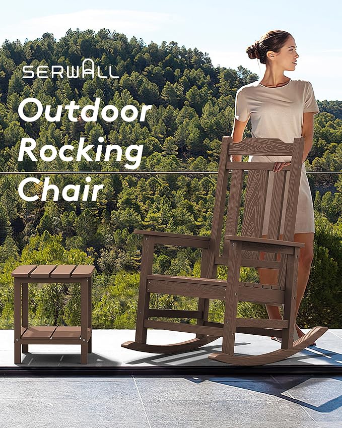 SERWALL Outdoor Rocking Chair Set of 6, Patio Rocking Chairs Set, HDPE Rocking - Image 8